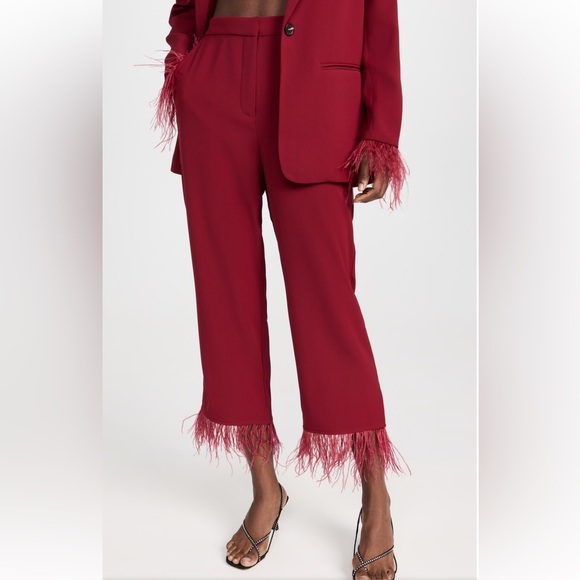 NWT WAYF sz XS scarlet red feather trim pants - Picture 1 of 12